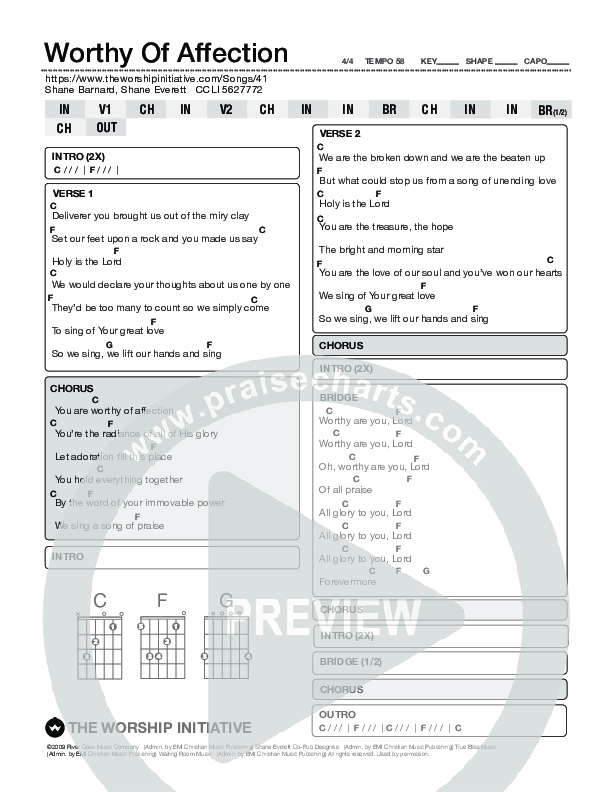 Worthy Of Affection Chord Chart (Shane & Shane / The Worship Initiative)