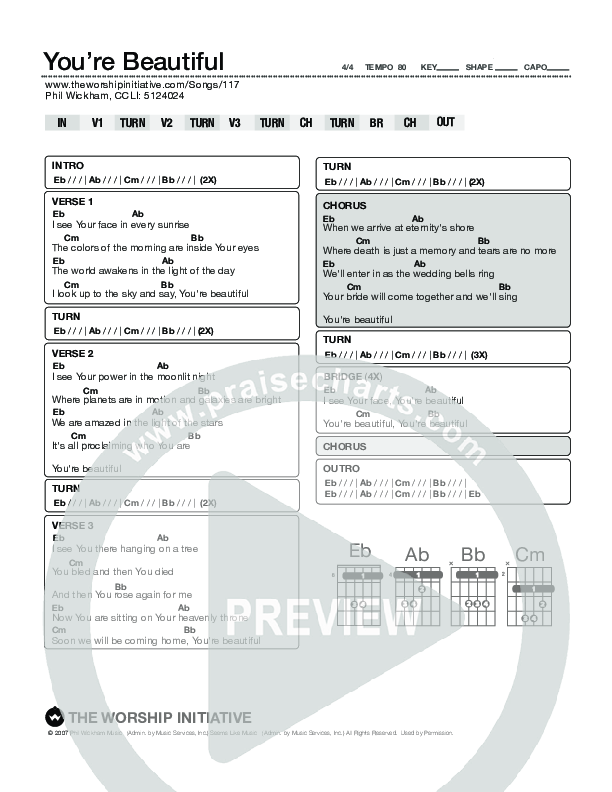 You're Beautiful Chord Chart (Shane & Shane / The Worship Initiative)