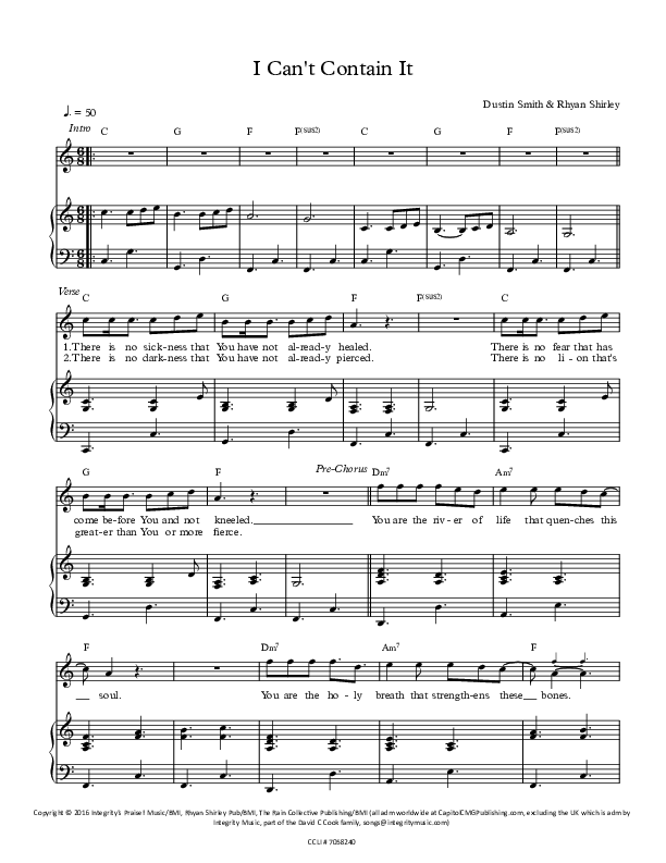 I Can't Contain It Piano/Vocal (All About Worship / Dustin Smith)