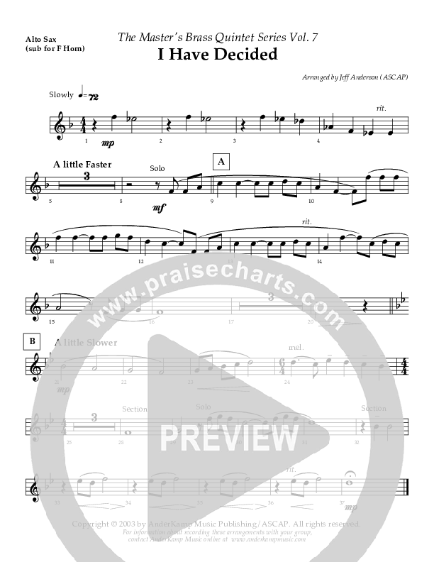 I Have Decided (Instrumental) Alto Sax (AnderKamp Music)