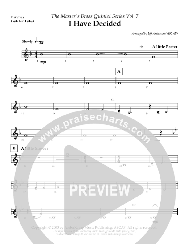I Have Decided (Instrumental) Bari Sax (AnderKamp Music)