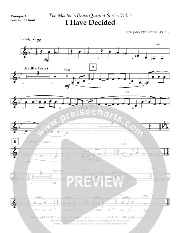 I Have Decided (Instrumental) Trumpet 3 (AnderKamp Music)