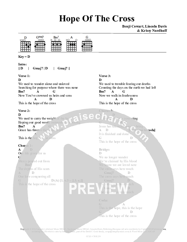 Hope Of The Cross Chords & Lyrics (All About Worship / Krissy Nordhoff / Benji Cowart)