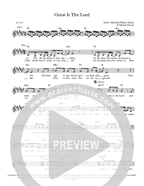 Great Is The Lord Lead Sheet (All About Worship / Rhyan Shirley)