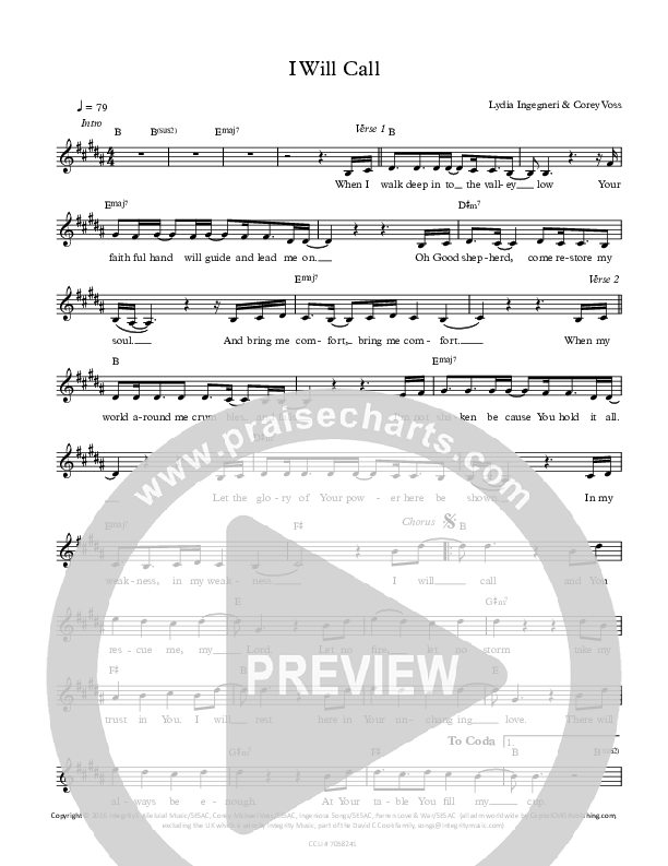 I Will Call Lead Sheet (All About Worship / Lydia Ingegneri / Corey Voss)