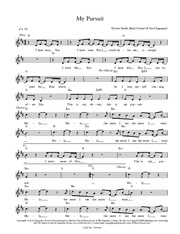My Pursuit Lead Sheet (All About Worship / Benji Cowart)