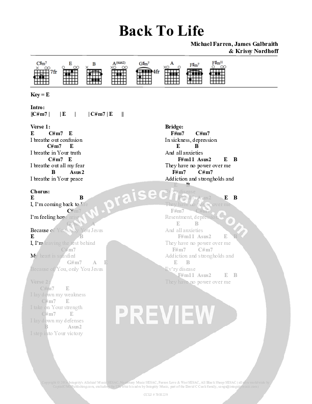 Back To Life Chord Chart (All About Worship / Amanda Kinner)