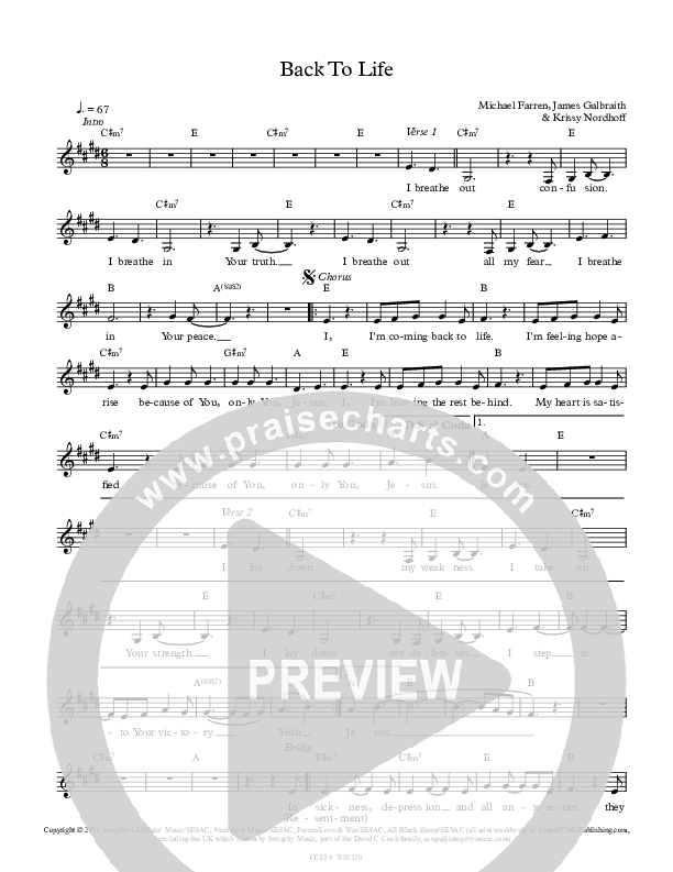 Back To Life Lead Sheet (All About Worship / Amanda Kinner)