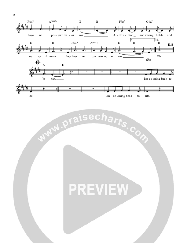 Back To Life Lead Sheet (All About Worship / Amanda Kinner)
