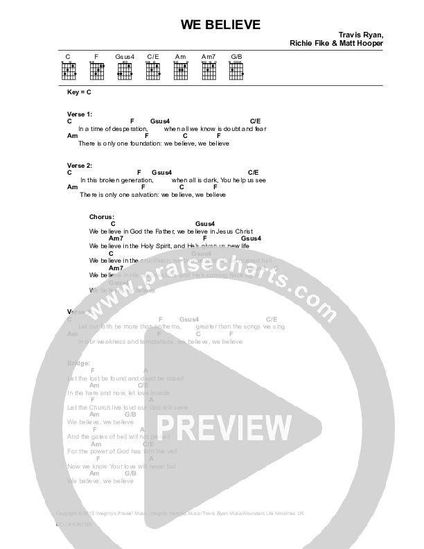 We Believe Chord Chart (Travis Ryan)