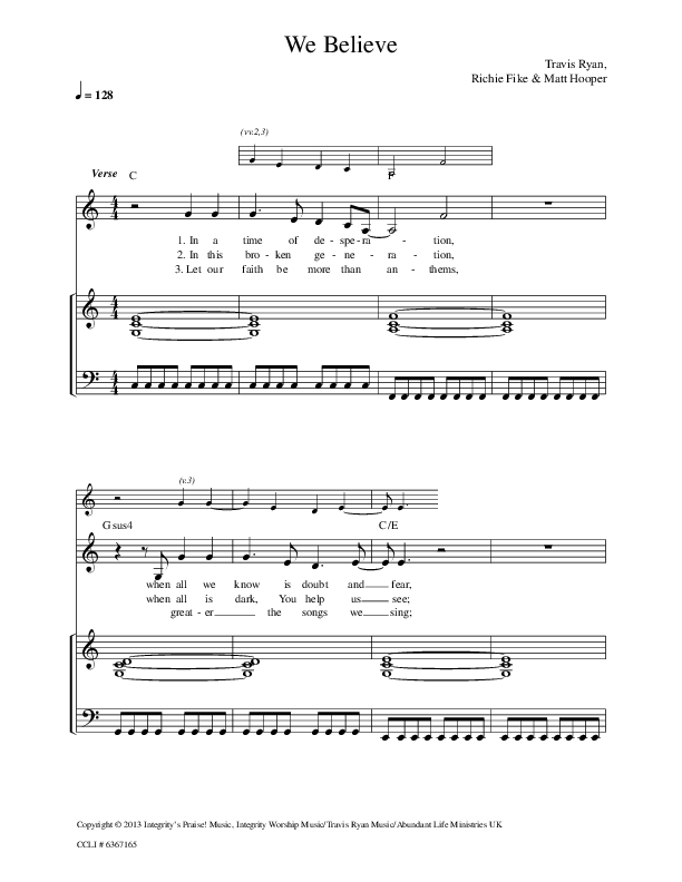 We Believe Piano/Vocal (Travis Ryan)