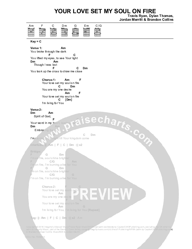 Your Love Set My Soul On Fire Chords & Lyrics (Travis Ryan)