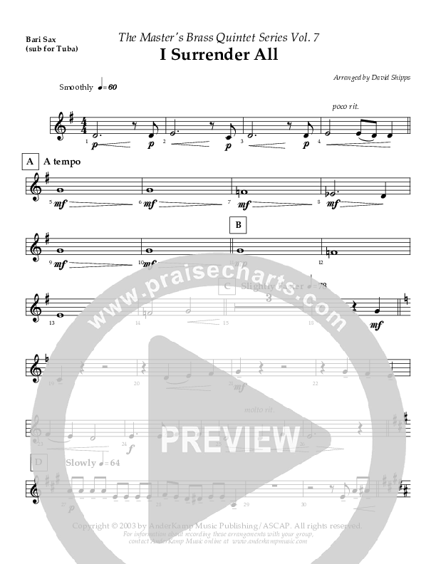 I Surrender All (Instrumental) Bari Sax (AnderKamp Music)