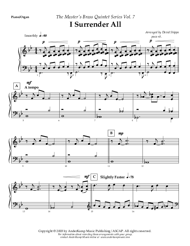 I Surrender All (Instrumental) Piano Sheet (AnderKamp Music)