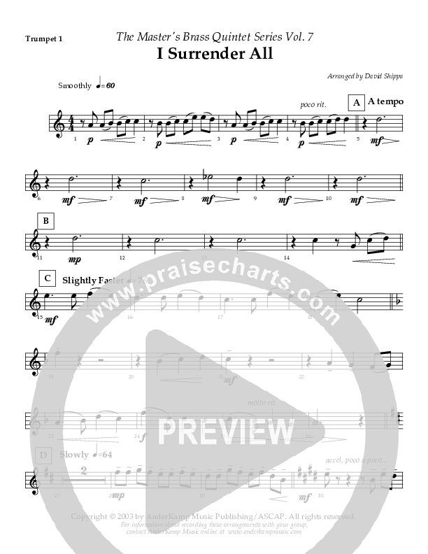 I Surrender All (Instrumental) Trumpet 1 (AnderKamp Music)