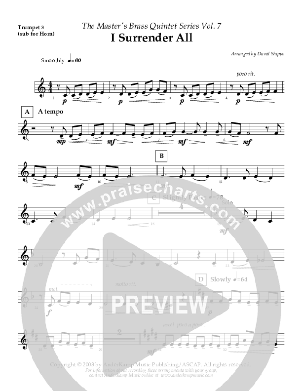 I Surrender All (Instrumental) Trumpet 3 (AnderKamp Music)