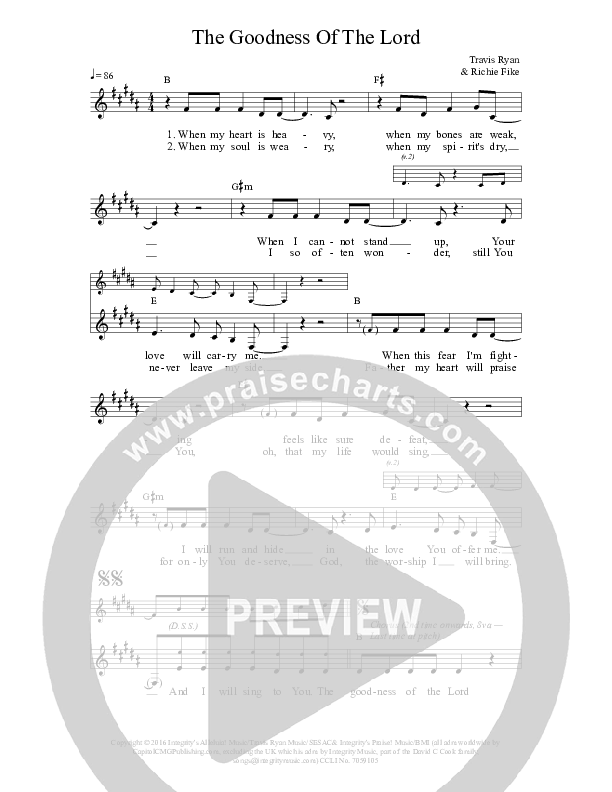 The Goodness Of The Lord Lead Sheet (Travis Ryan)