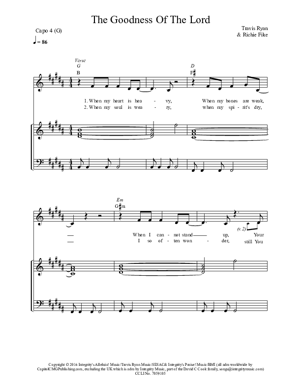 The Goodness Of The Lord Piano/Vocal (SAT) (Travis Ryan)