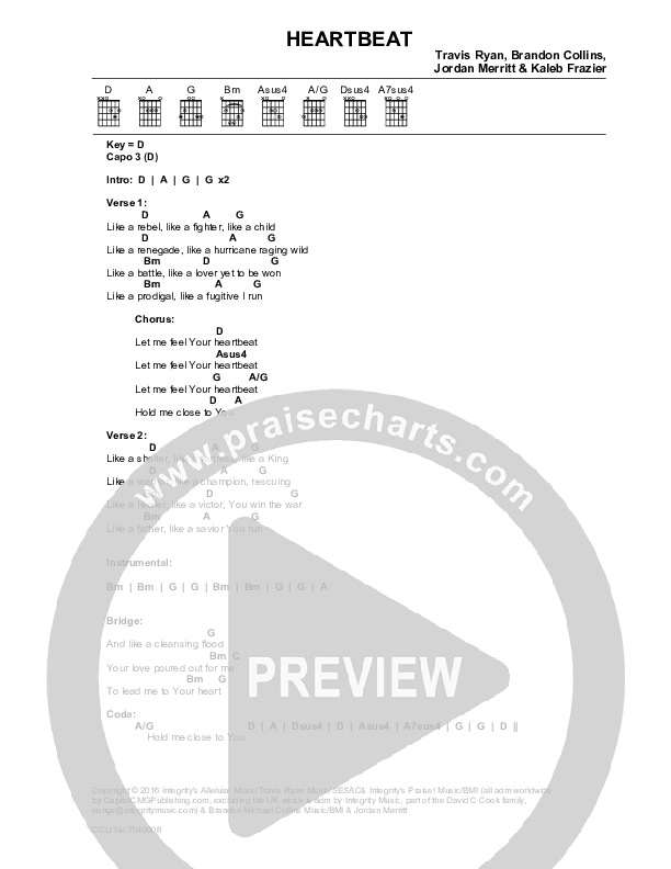 Heartbeat Chords & Lyrics (Travis Ryan)