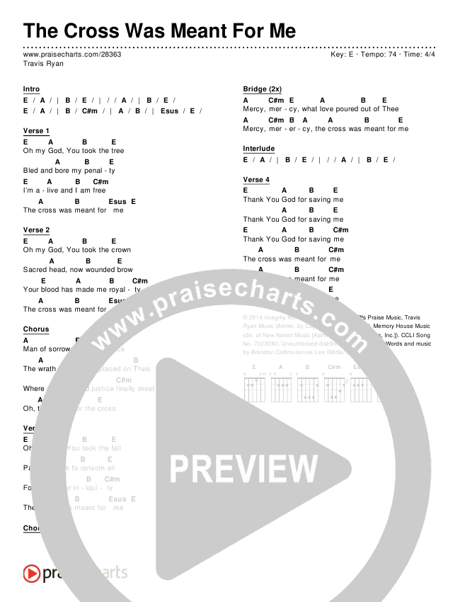 The Cross Was Meant For Me Chords & Lyrics (Travis Ryan)