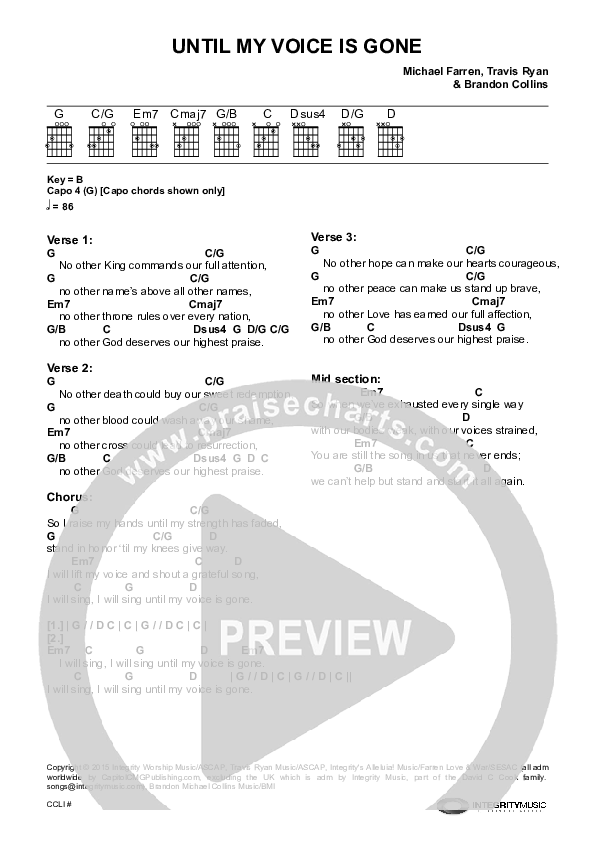 Until My Voice Is Gone Chord Chart (Travis Ryan)