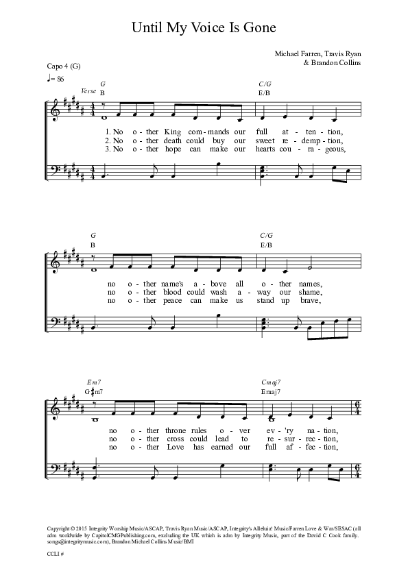 Until My Voice Is Gone Piano/Vocal (Travis Ryan)