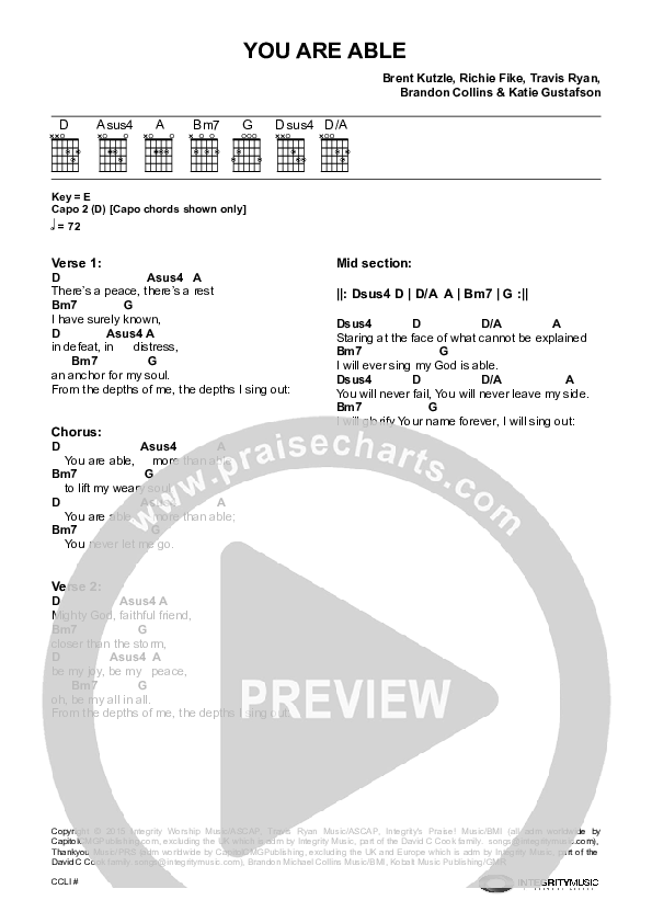 You Are Able Chords & Lyrics (Travis Ryan)