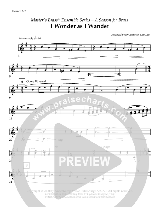 I Wonder As I Wander (Instrumental) French Horn 1/2 ()