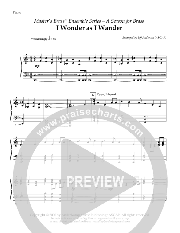 I Wonder As I Wander (Instrumental) Piano Sheet ()