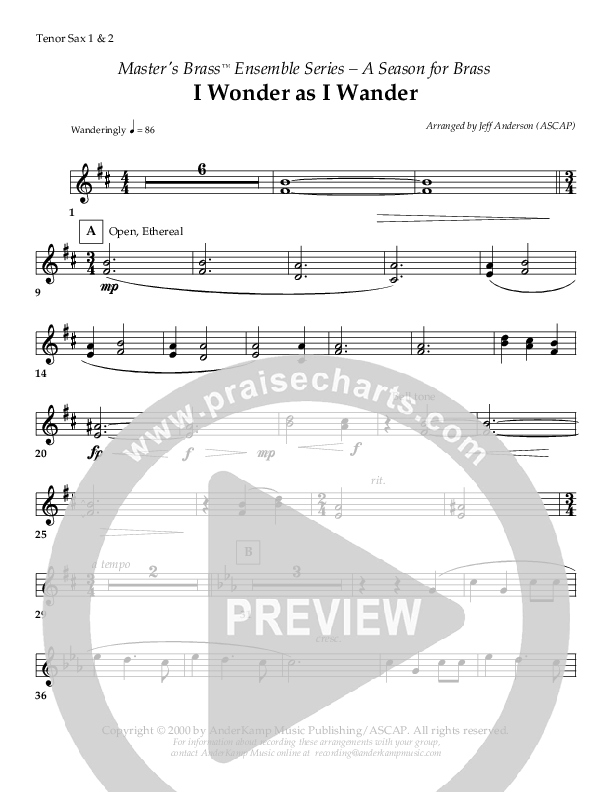 I Wonder As I Wander (Instrumental) Tenor Sax 1/2 ()