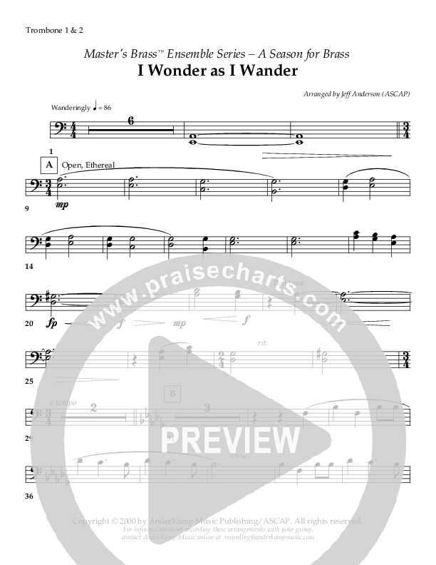 I Wonder As I Wander (Instrumental) Trombone 1/2 ()