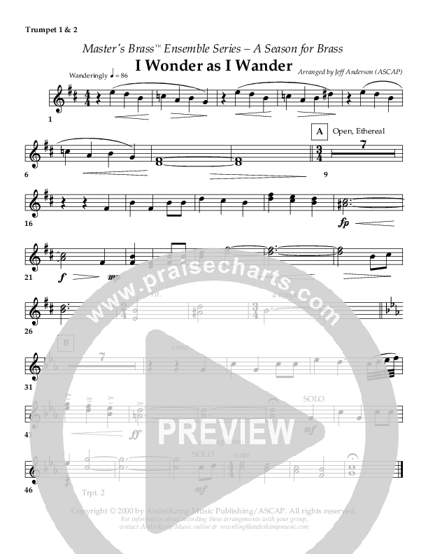 I Wonder As I Wander (Instrumental) Trumpet 1,2 ()