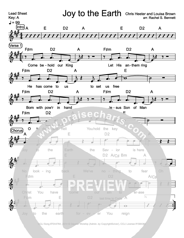 Joy To The Earth Lead Sheet (Daystar Worship)