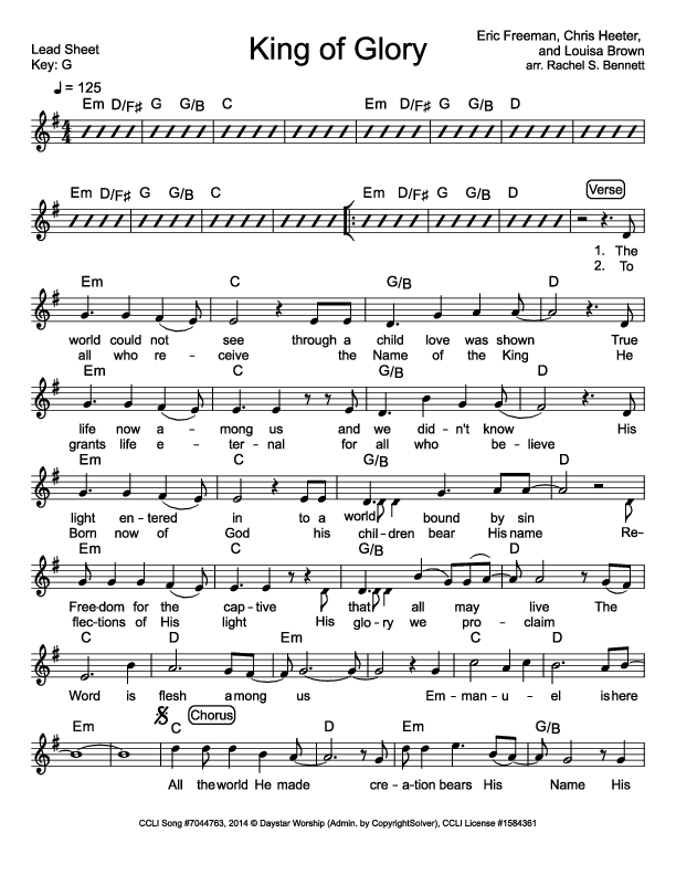 King Of Glory Lead Sheet (Daystar Worship)