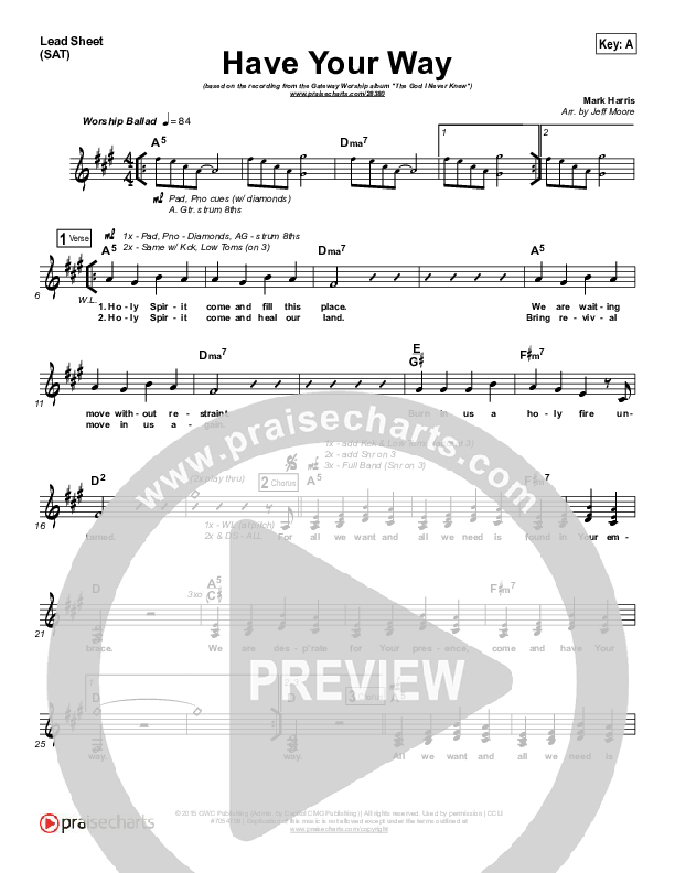 Have Your Way Lead Sheet (Mark Harris / Gateway Devotions)