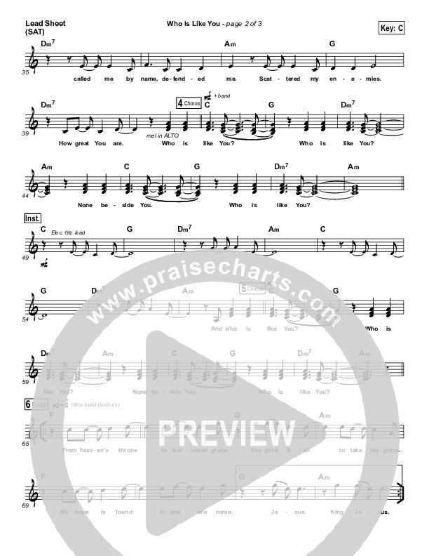 Who Is Like You Lead Sheet (Cody Carnes / Gateway Devotions)