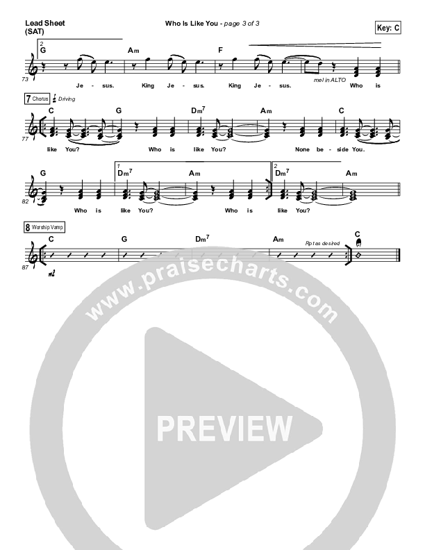 Who Is Like You Lead Sheet (Cody Carnes / Gateway Devotions)