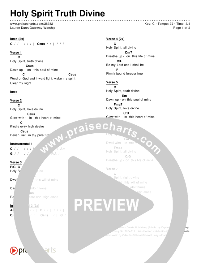 Holy Spirit Truth Divine Chords & Lyrics (Lauren Dunn / Gateway Devotions)
