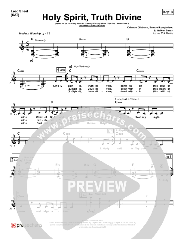 Holy Spirit Truth Divine Lead Sheet (SAT) (Lauren Dunn / Gateway Devotions)