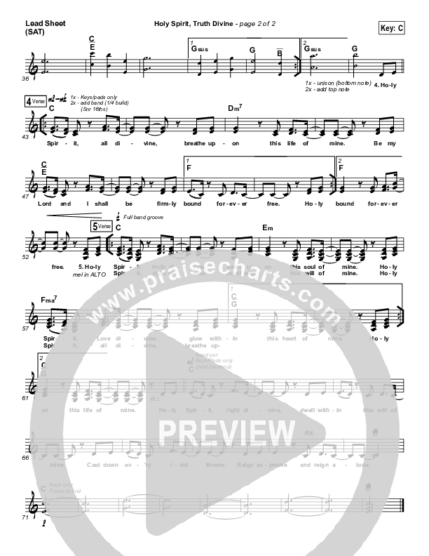 Holy Spirit Truth Divine Lead Sheet (SAT) (Lauren Dunn / Gateway Devotions)