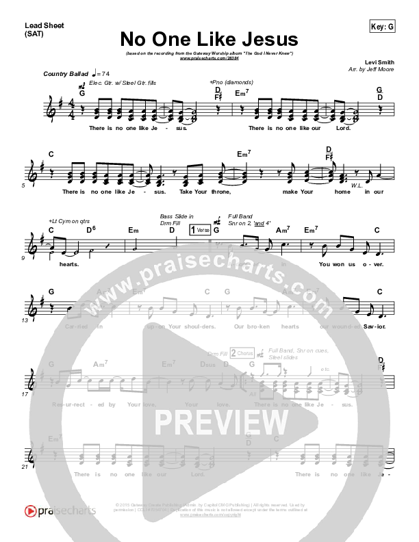 No One Like Jesus Lead Sheet (Levi Smith / Gateway Devotions)