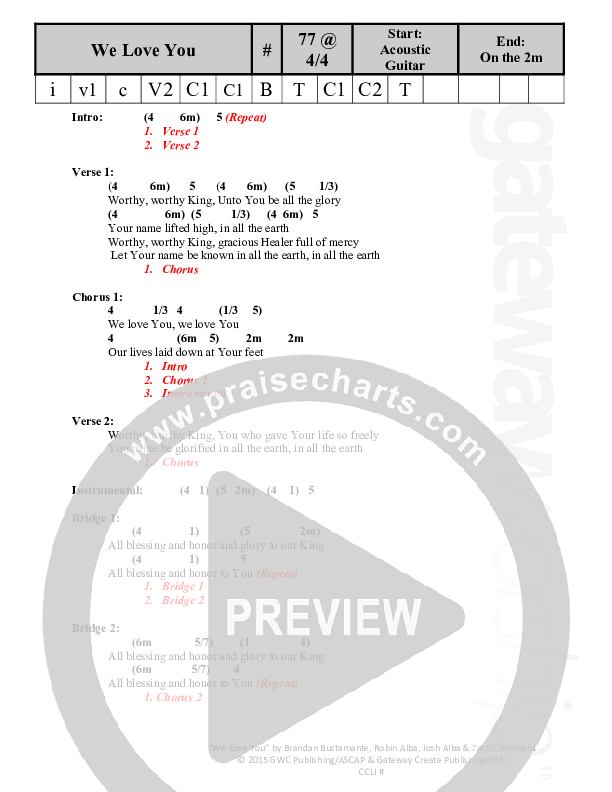 We Love You Chords & Lyrics (Brandan Bustamante / Gateway Devotions)