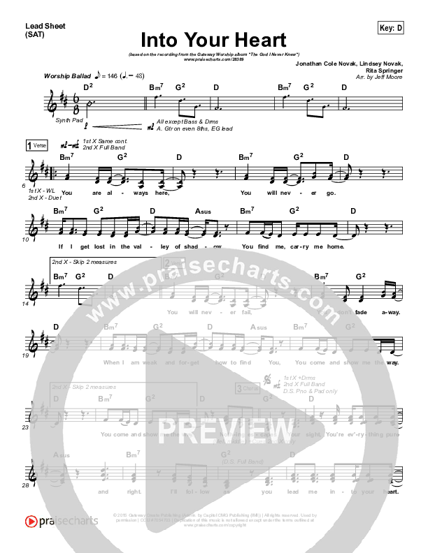 Into Your Heart Lead Sheet (SAT) (Cole Novak / Lindsey Novak / Gateway Devotions)
