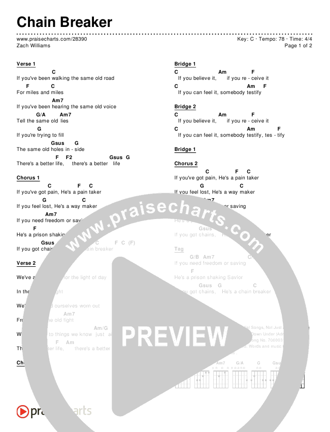 Chain Breaker Chord Chart (Editable) Zach Williams PraiseCharts