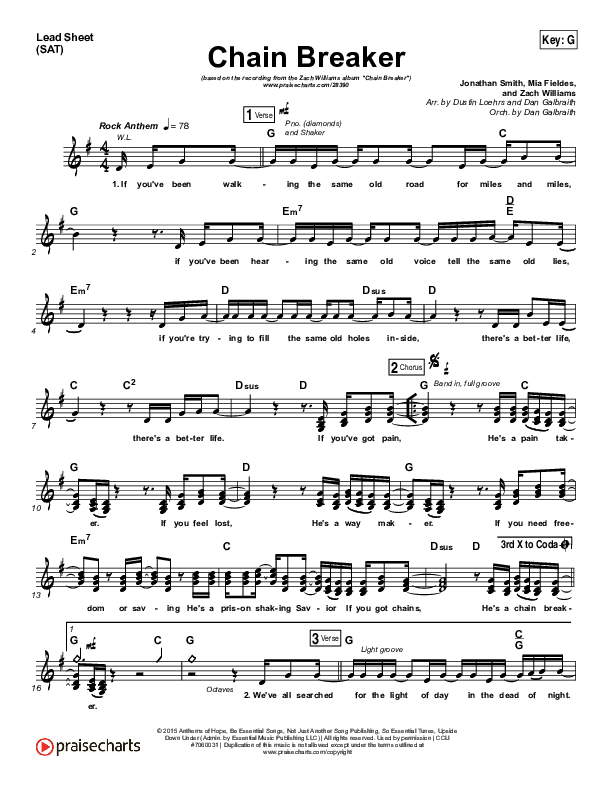 Chain Breaker Sheet Music PDF (Zach Williams) - PraiseCharts