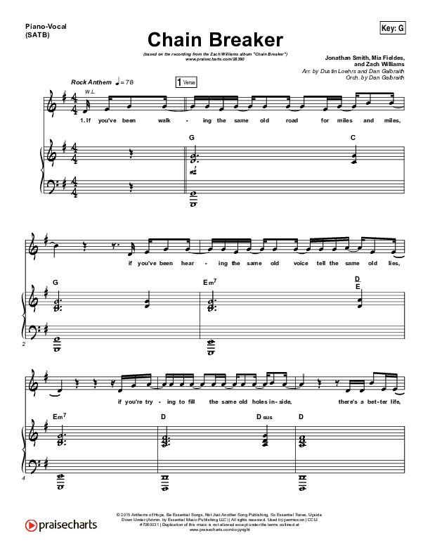 Chain Breaker Sheet Music PDF (Zach Williams) PraiseCharts