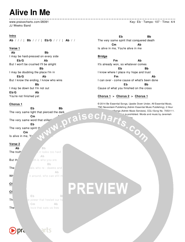 Alive In Me Chords & Lyrics (JJ Weeks Band)