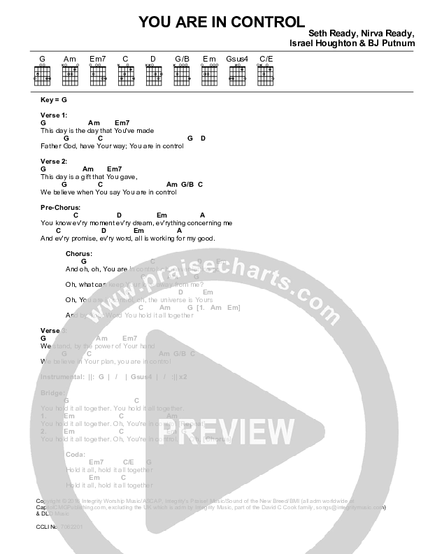 You Are In Control Chords & Lyrics (Seth & Nirva)