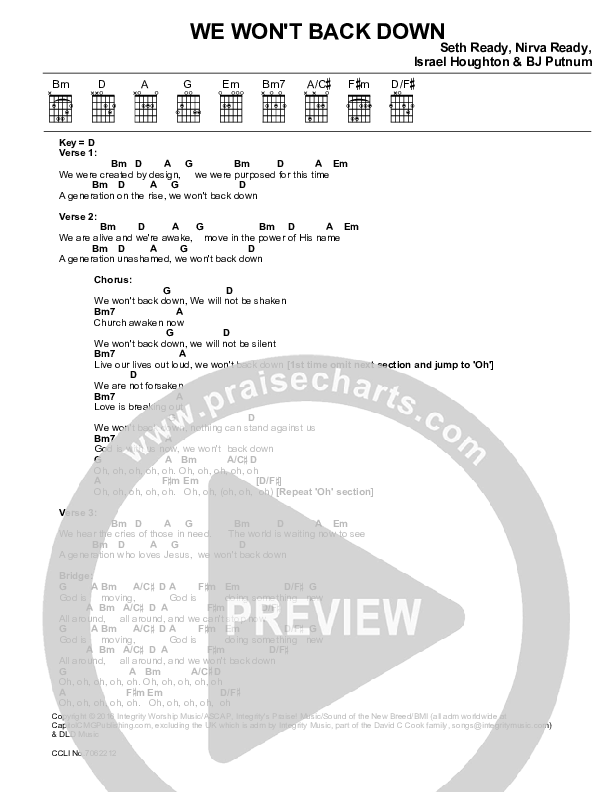 We Won't Back Down Chords & Lyrics (Seth & Nirva)