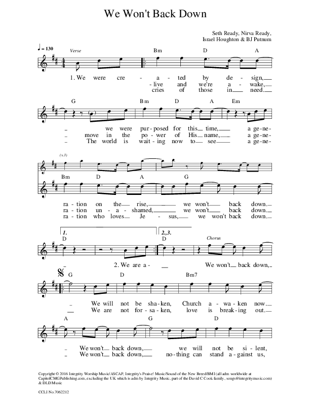 We Won't Back Down Lead Sheet (Seth & Nirva)